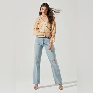 NWT Astr The Label Wrap Front Pointelle Sweater Cardigan Sz M knitted